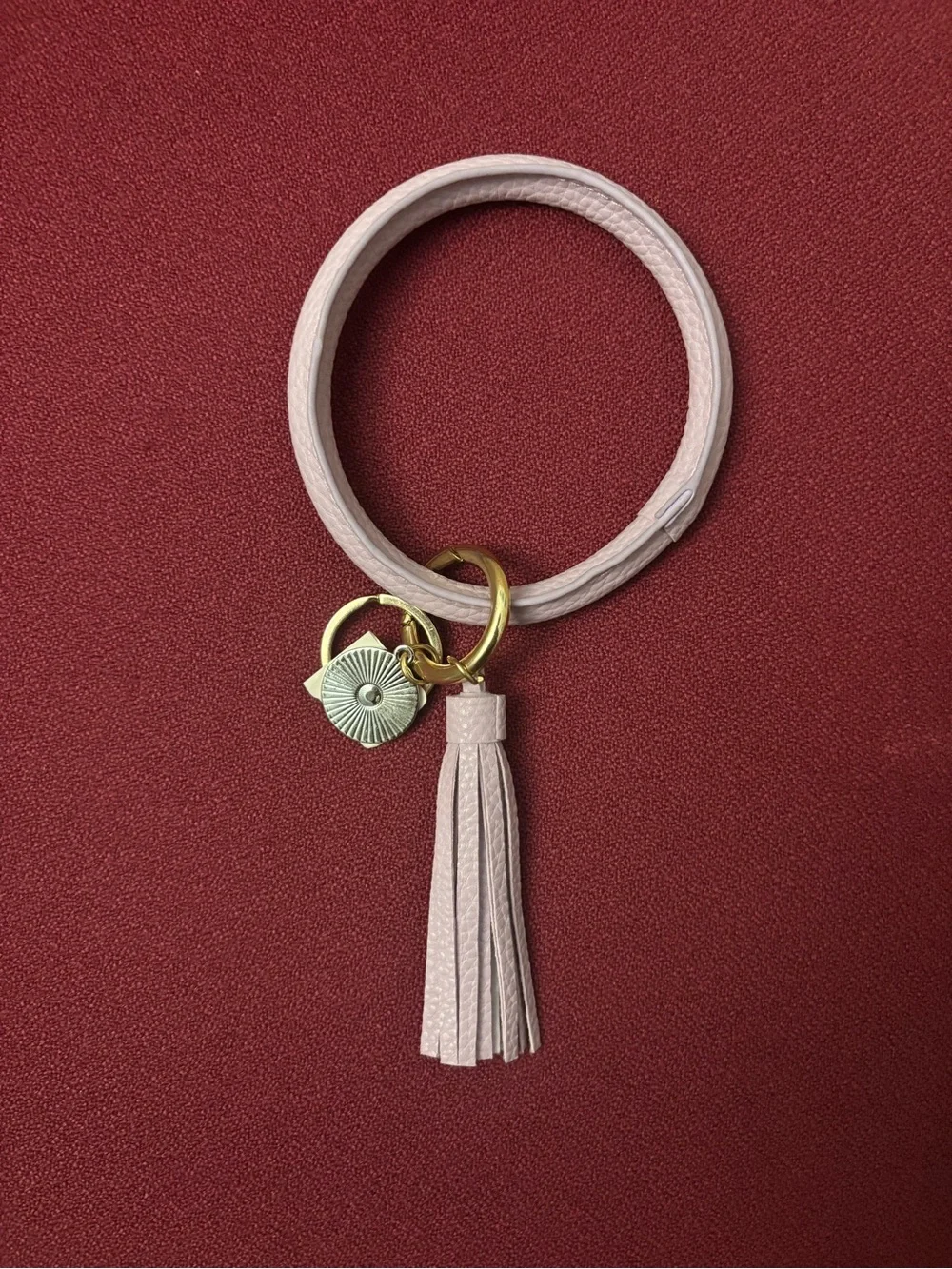 Round Faux Leather Key Ring  Bracelet With Tassel. Lavender Color. New With Tag!